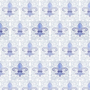 Watercolor Fleur-de-lys - Half-Brick in Blue Tones