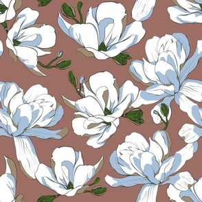 White magnolia | #9c6e63, black lines