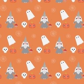 Mini - Cute Geometric Halloween Wizard, Ghost, Skull, Pumpkin, Mushroom & Cobwebs - Burnt Orange