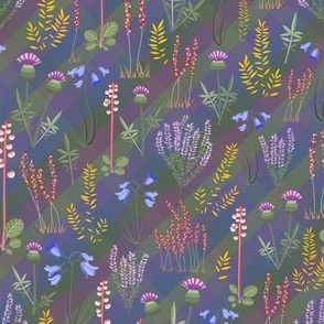 Mini - Modern Stylised Scottish Wildflowers - Thistle, Heather & Gorse with Green & Purple Tartan