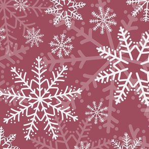 Large - Modern & Stylised Layered Festive Christmas Snowflakes - Claret Red