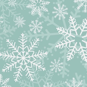 Large - Modern & Stylised Layered Festive Christmas Snowflakes - Soft Mint Green