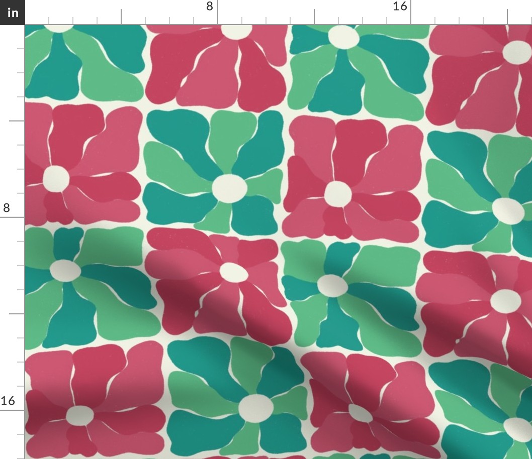 Abstract Christmas Floral Checkers