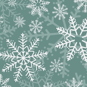 Large - Modern & Stylised Layered Festive Christmas Snowflakes - Sage Green