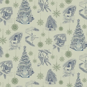 Christmas Tree toile Green and Blue