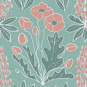 Poppy and Lupine Mint Green textured 18x18