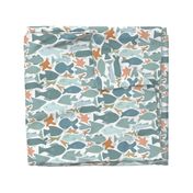 Kids Spa Bath Wallpaper Fish in Blue with Bubbles and Coral Large Scale