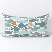 Kids Spa Bath Wallpaper Fish in Blue with Bubbles and Coral Large Scale