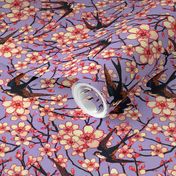 swallows and almond blossoms intense lavender smaller scale 