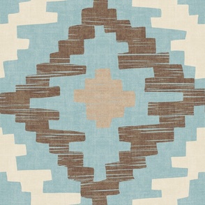 Bold Kilim in brown cream on Duck Egg Blue weave