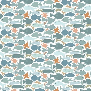 Kids Spa Bath Wallpaper Fish in Blue with Bubbles and Coral Medium Scale