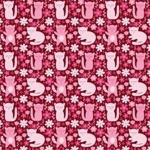 Cute cats and flowers in monochromatic pink shades 