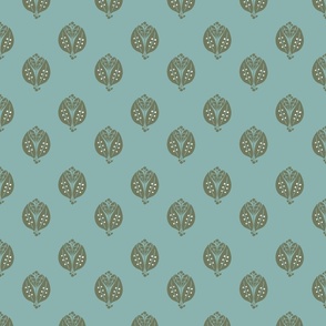 Green Flower Acorns on Mint Green Background