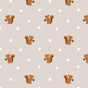 Squirrels and White Polka Dots on Neutral Background