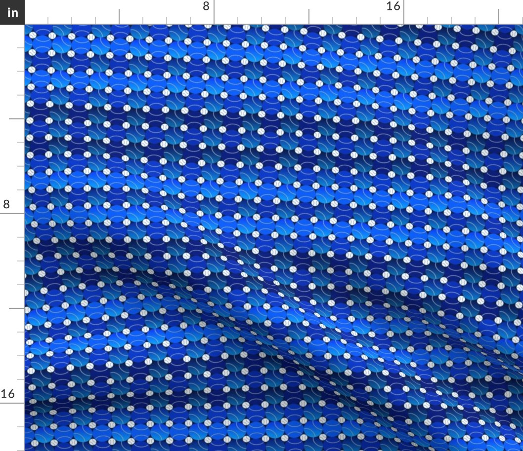 Baseball Monochrome Horizontal Cobalt Dots Stripe, MINI SCALE, 1200, v02; optical illusion, gradient, blue, upholstery, wallpaper, kitchen, birthday, party, man cave, coach, player, athlete, bedding, sheets, blanket, baby, boy