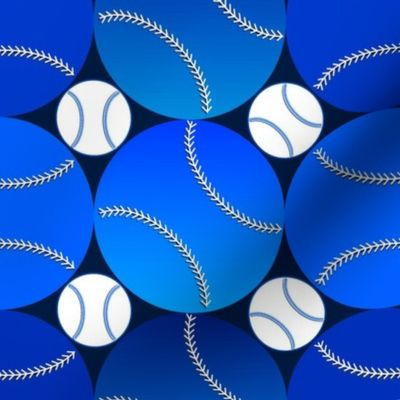Baseball Monochrome Horizontal Cobalt Dots Stripe, LG SCALE, 6300, v02; optical illusion, gradient, blue, upholstery, wallpaper, kitchen, birthday, party, man cave, coach, player, athlete, bedding, sheets, blanket, baby, boy