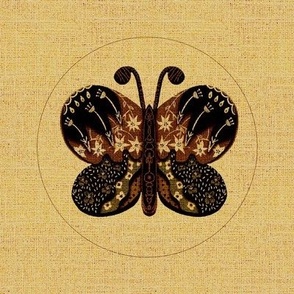 Folk art butterfly hoop embroidery template, swatch size for 6” embroidery hoop with burlap texture earthy colours 2