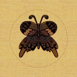 Folk art butterfly hoop embroidery template, swatch size for 6” embroidery hoop with burlap texture earthy colours 1