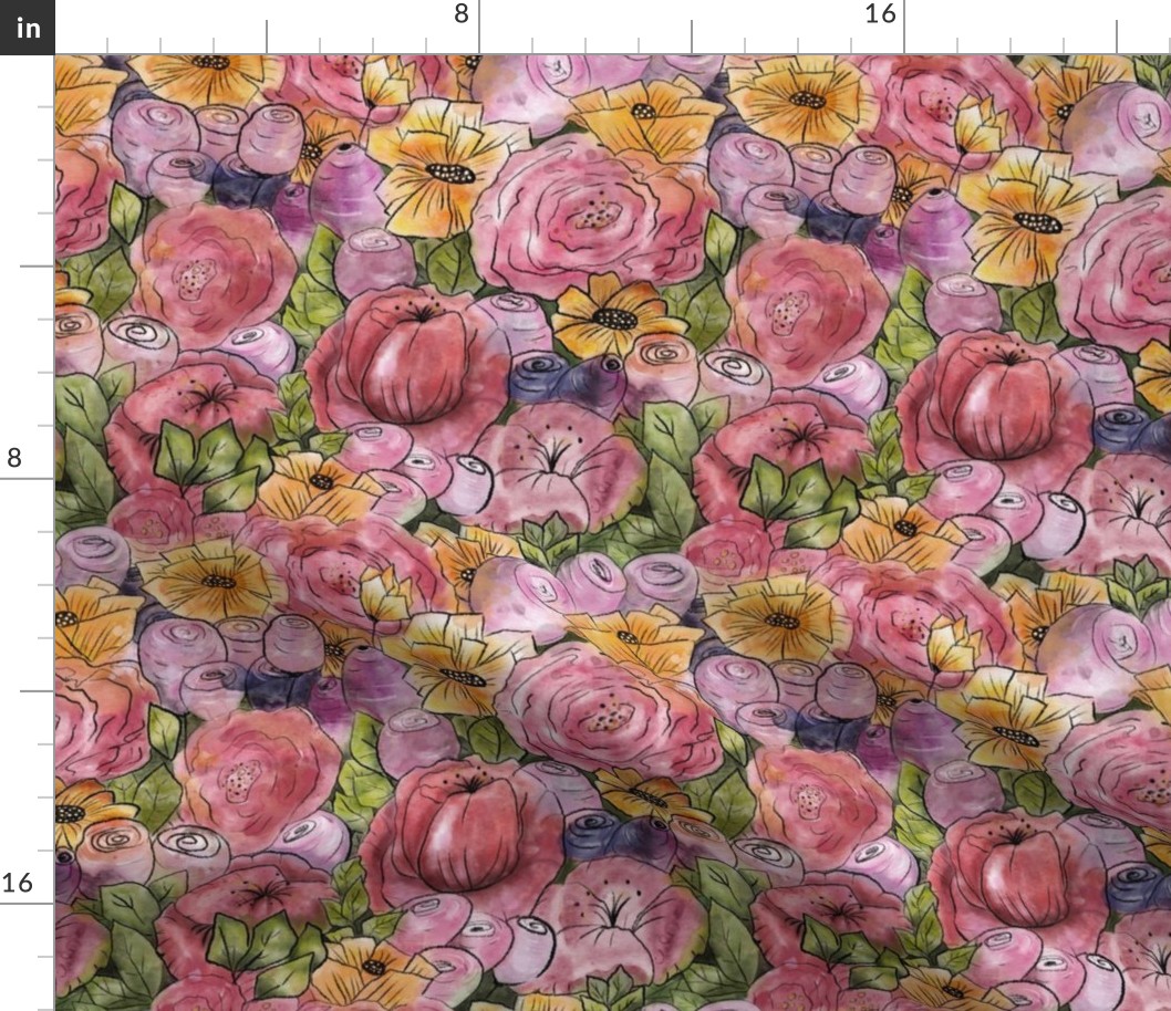 Country Cottage Flowers - smaller print