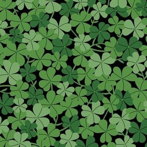 Little lucky Irish clover garden - Green springtime st patrick's day shamrock design olive green on black