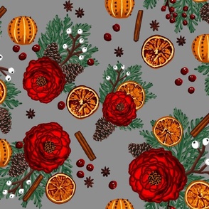 Winter Floral citrus and spice grey smaller format
