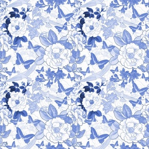 Antiqued And Reconstructed Floral Blue And White Flowers Chinoiserie 12