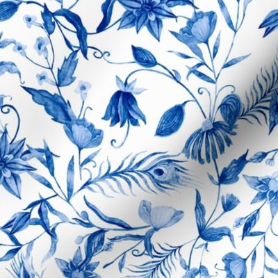 Antiqued And Reconstructed Floral Blue And White Flowers Chinoiserie 18