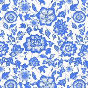 Antiqued And Reconstructed Floral Blue And White Flowers Chinoiserie 20