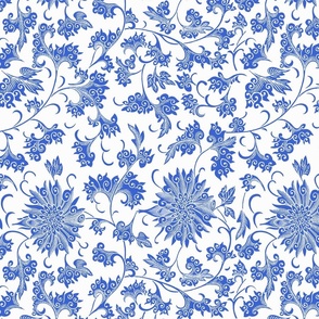 Antiqued And Reconstructed Floral Blue And White Flowers Chinoiserie 21