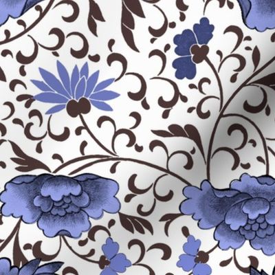 Antiqued And Reconstructed Floral Blue And White Flowers Chinoiserie 22