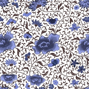 Antiqued And Reconstructed Floral Blue And White Flowers Chinoiserie 22
