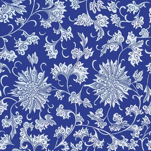 Antiqued And Reconstructed Floral Blue And White Flowers Chinoiserie 23