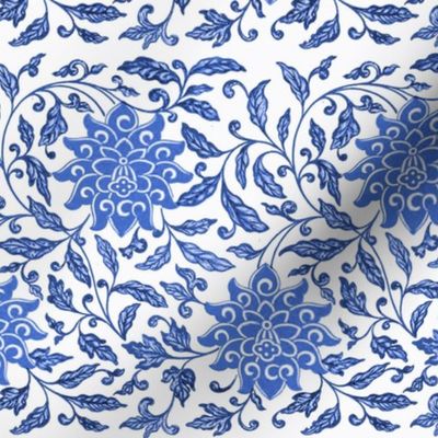 Antiqued And Reconstructed Floral Blue And White Flowers Chinoiserie 15