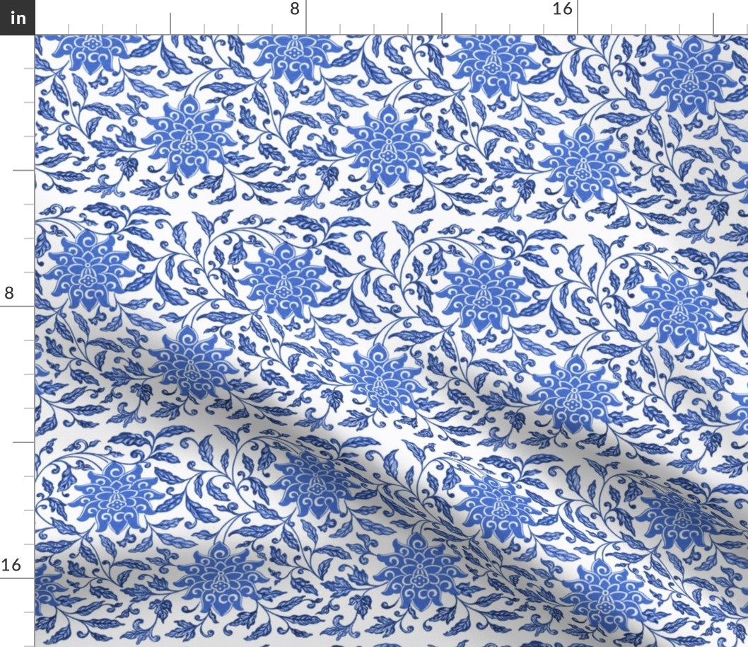 Antiqued And Reconstructed Floral Blue And White Flowers Chinoiserie 15