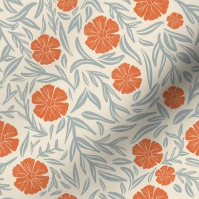 Block Print Marigold Garden - Artisanal Vintage-Inspired Floral Fabric Design for Home Decor and Fashion