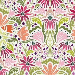 belinda blooms in pink and coral wallpaper scale