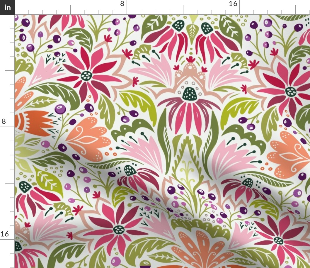 belinda blooms in pink and coral wallpaper scale