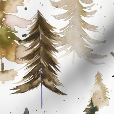 Rustic Forest Trees Watercolor Winter holiday Neutral Sand Jumbo Large