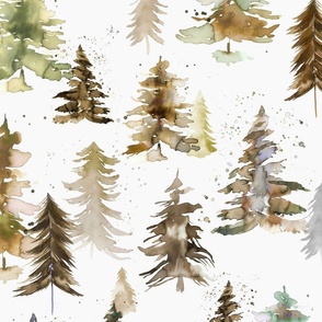 Rustic Forest Trees Watercolor Winter holiday Neutral Sand Jumbo Large