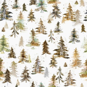Rustic Forest Trees Watercolor Woodland Winter holiday Neutral Sand Medium