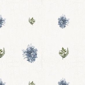 Classic  Blue and Off-White English Vintage Floral Block Print by Audrey Jeanne