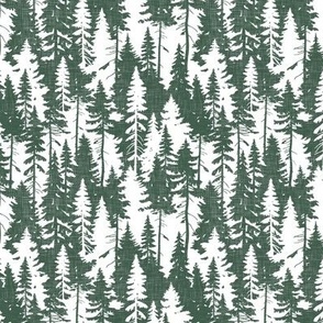 Tiny Scale / Pine Tree Camouflage / Green White Linen Texture Camo Woodland Fabric Wallpaper