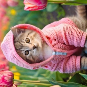 Cute Kitten in pink hoodie in the woods 3