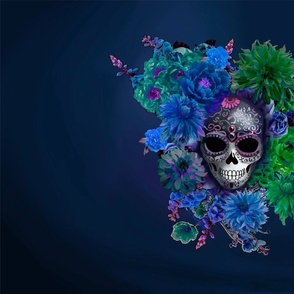 Skull_Floral_On_Blue_Fat_Quarter