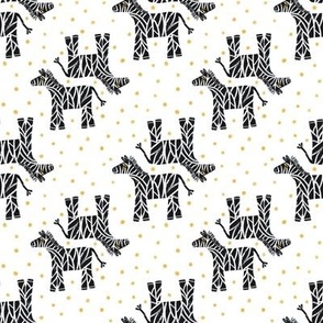 415 - Small scale black and white hand drawn textured grungy two-directional zebra with lemon yellow organic irregular polka dot textured background, for kids décor, for savannah/tropical/wild theme nursery and children's  apparel, wallpaper, sheet sets a