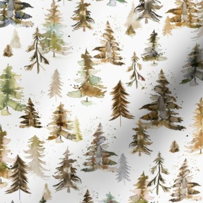 Rustic Forest Trees Watercolor Woodland Winter holiday Neutral Sand Small