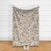 Forest Woodland Toile - Forest cabin botanical watercolor - Warm Neutral - Beige Linen - Jumbo Large