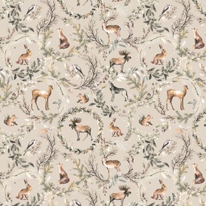 Forest - Forest animals toile - Rustic Beige - Small