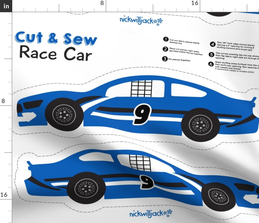 Cut and sew race car 9 blue