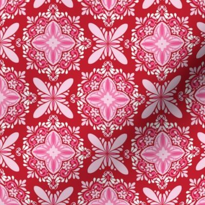 Pink and Red Damask - Valentine - 4.2"